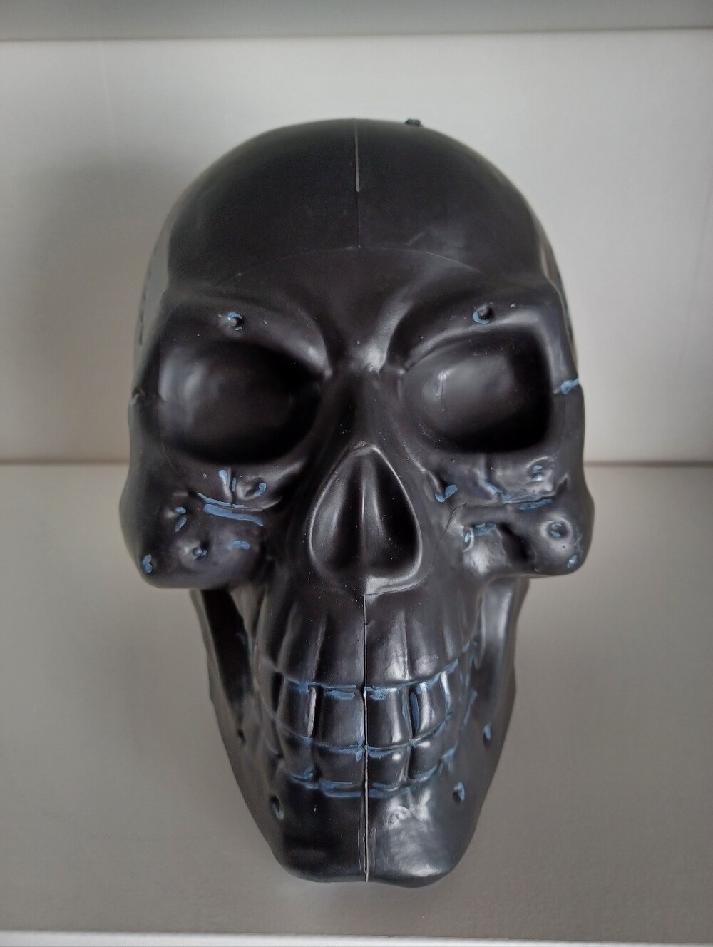 Black With Blue Lines Plastic Skull Halloween Decor Piece Holiday Collectible